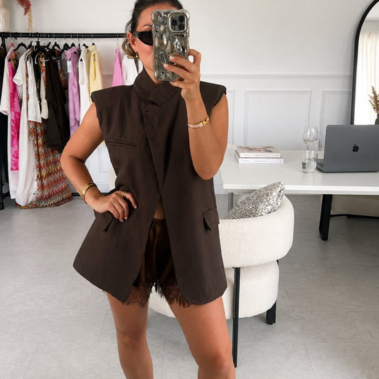 Annie Asymmetric Wrap Sleeveless Blazer