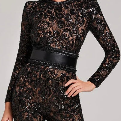 RENT Nadine Merabi Bella Jumpsuit Belt in Black