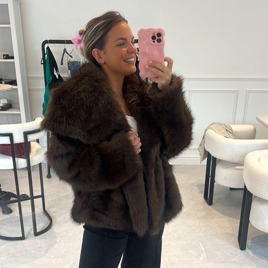 Reeva Oversized Lapel Faux Fur Jacket