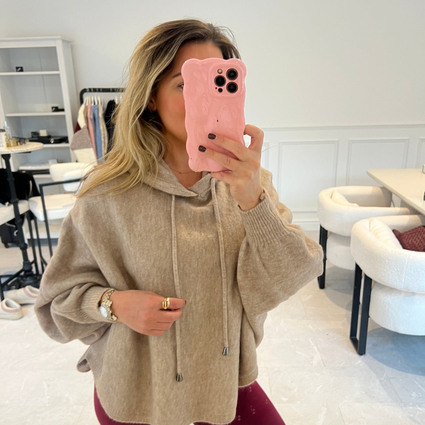 Veda Puff Sleeve Boxy Knit Hoodie