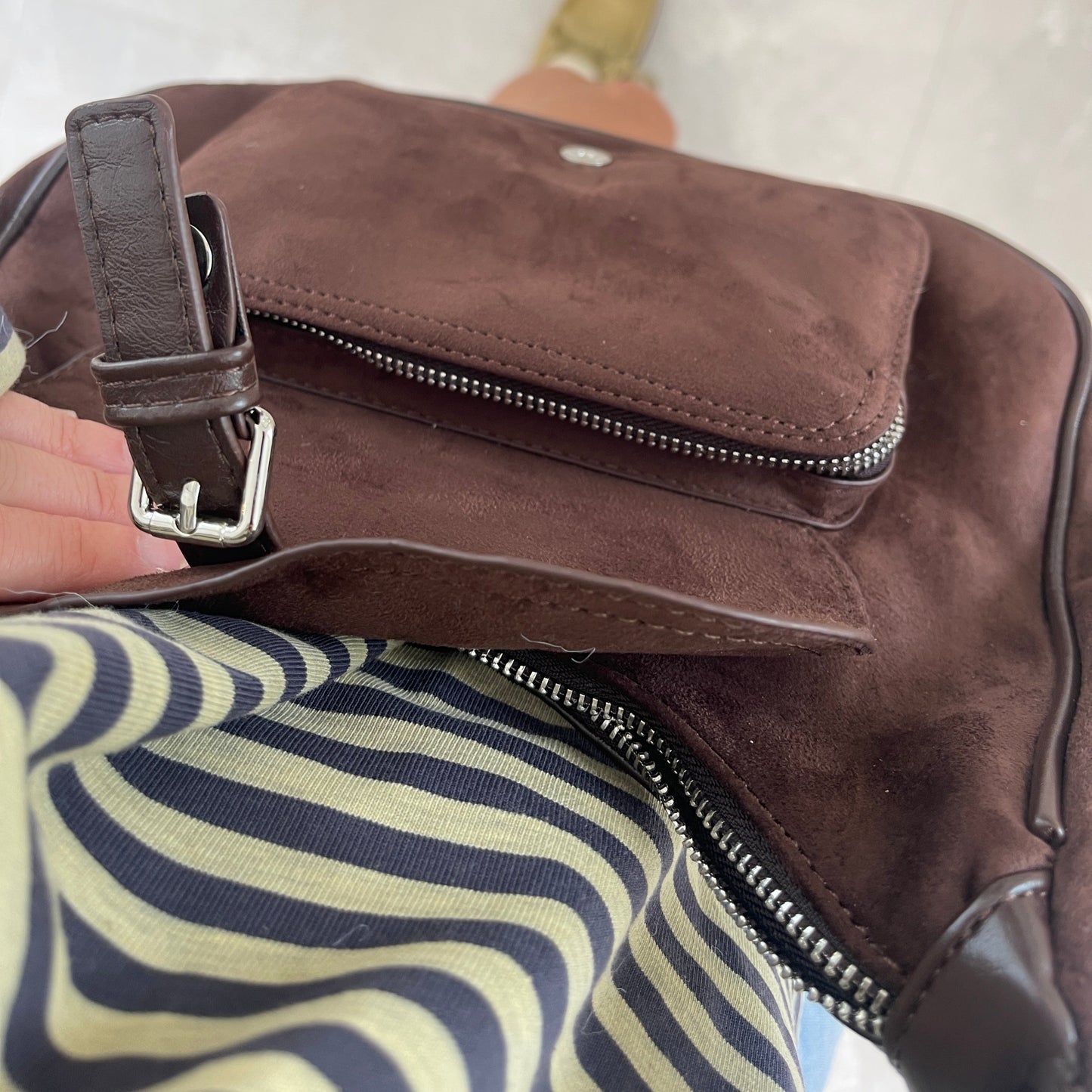 Faux Suede Pocket Shoulder Bag