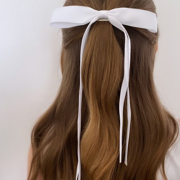 Satin white hair bow clip