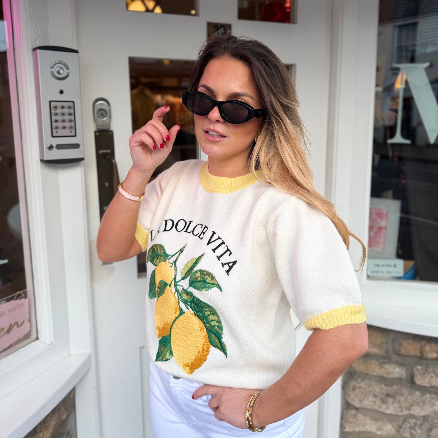 Lemon Motif Short Sleeve Jumper