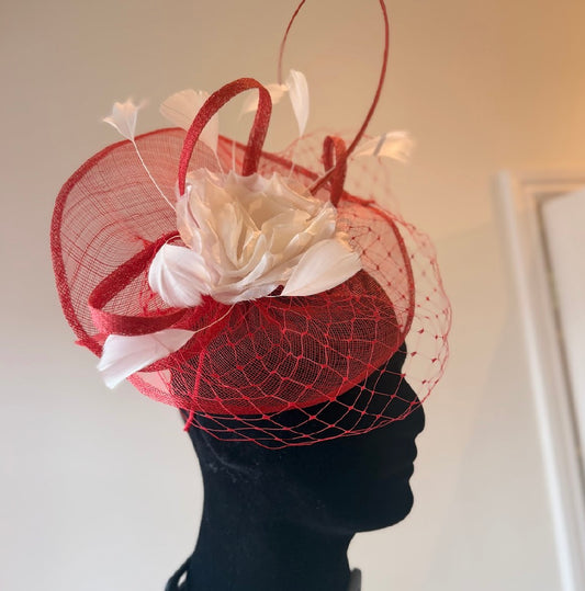 RENT | Red & Cream Valentina Fascinator