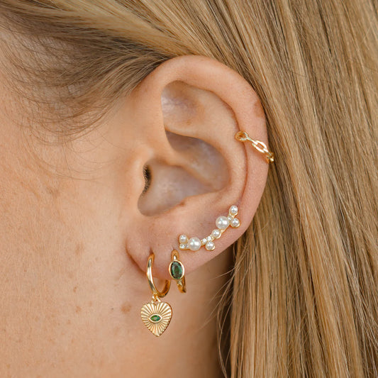 Evil Eye Emerald Heart Huggie Earrings