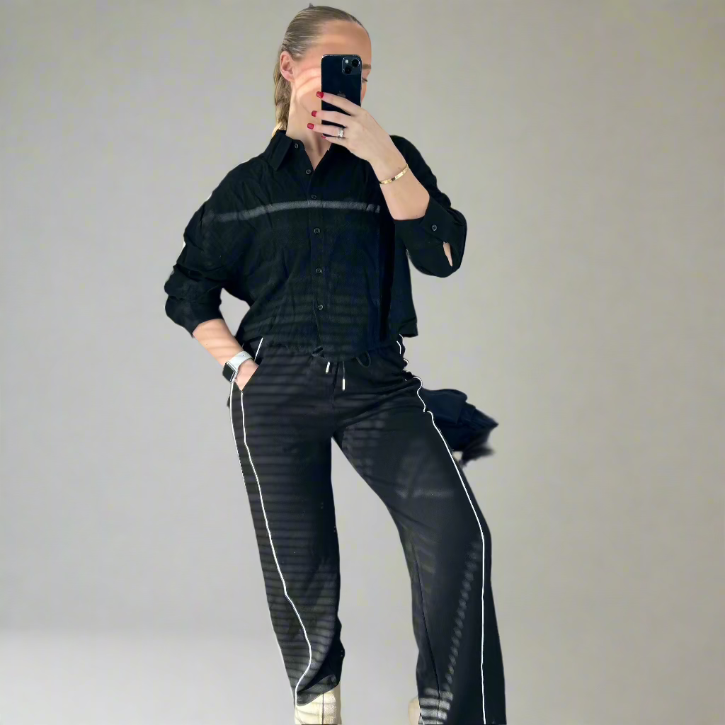 Striped Flare Hem Trousers