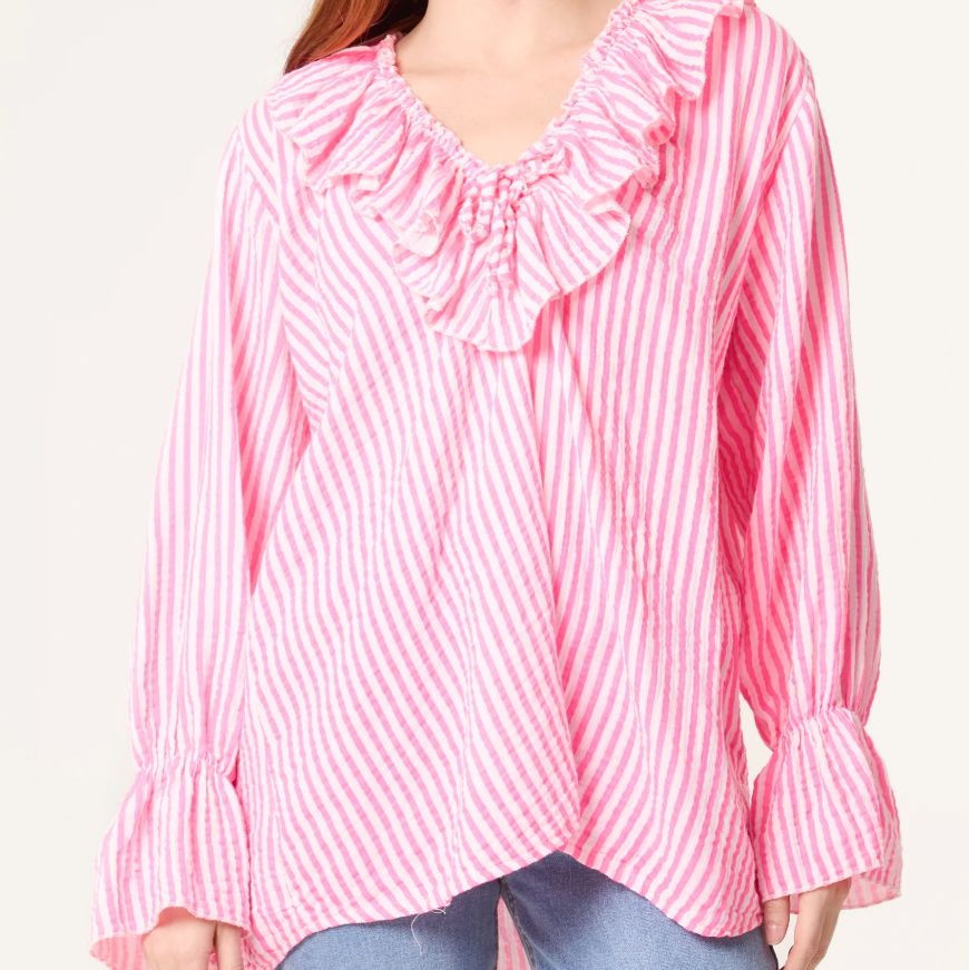 Layla Cheesecloth Striped Ruffle Blouse