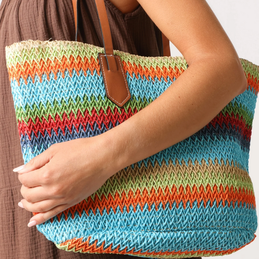 Multicolour Stripe Woven Tote Bag