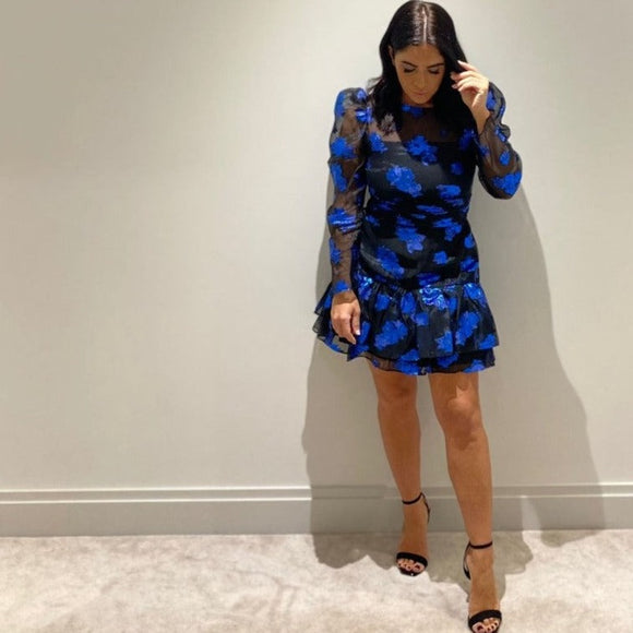 Zara Black with Blue Flower Dress