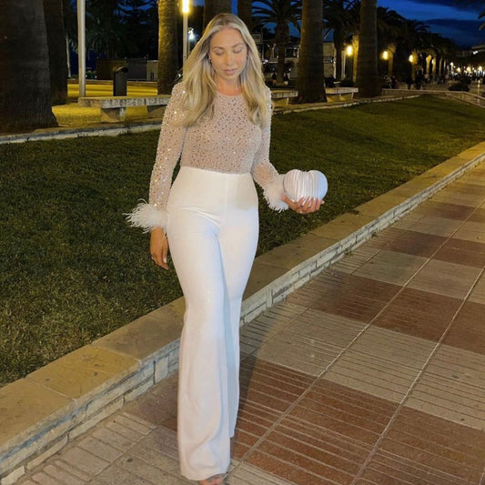 SAMPLE SALE Nadine Merabi Amelia White Jumpsuit - Size L