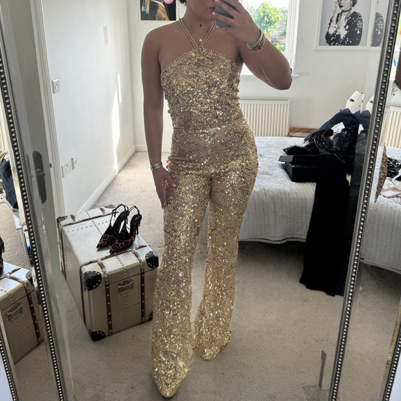 RENT £75 | BUY £210 Nadine Merabi Hallie Gold Jumpsuit - RRP £295