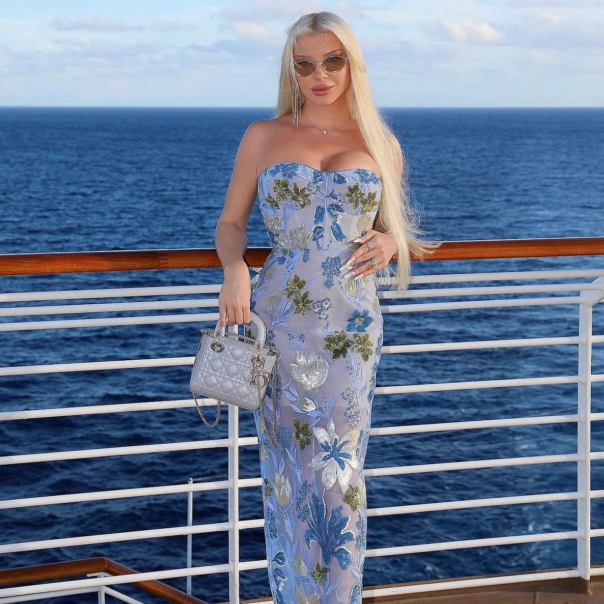 RENT | BUY Bronx & Banco Dahlia Baby Blue Multi Maxi Dress