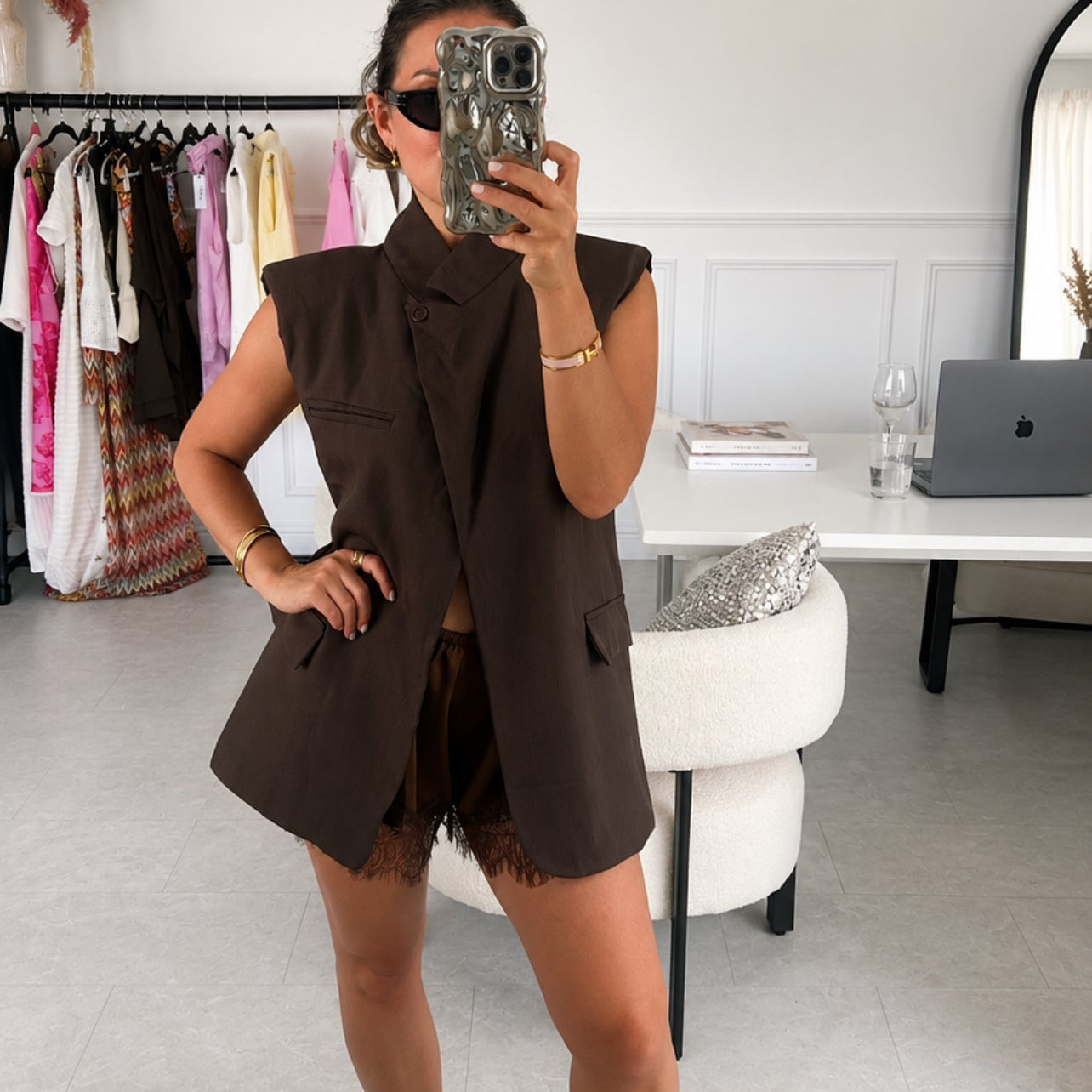Annie Asymmetric Wrap Sleeveless Blazer