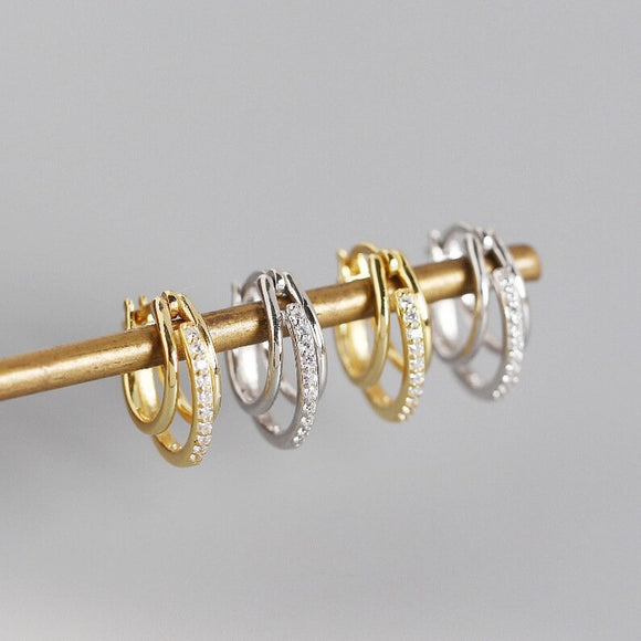 Triple Hoop Diamante Huggie Earrings