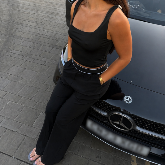 Banded Waist Wide Leg Trousers