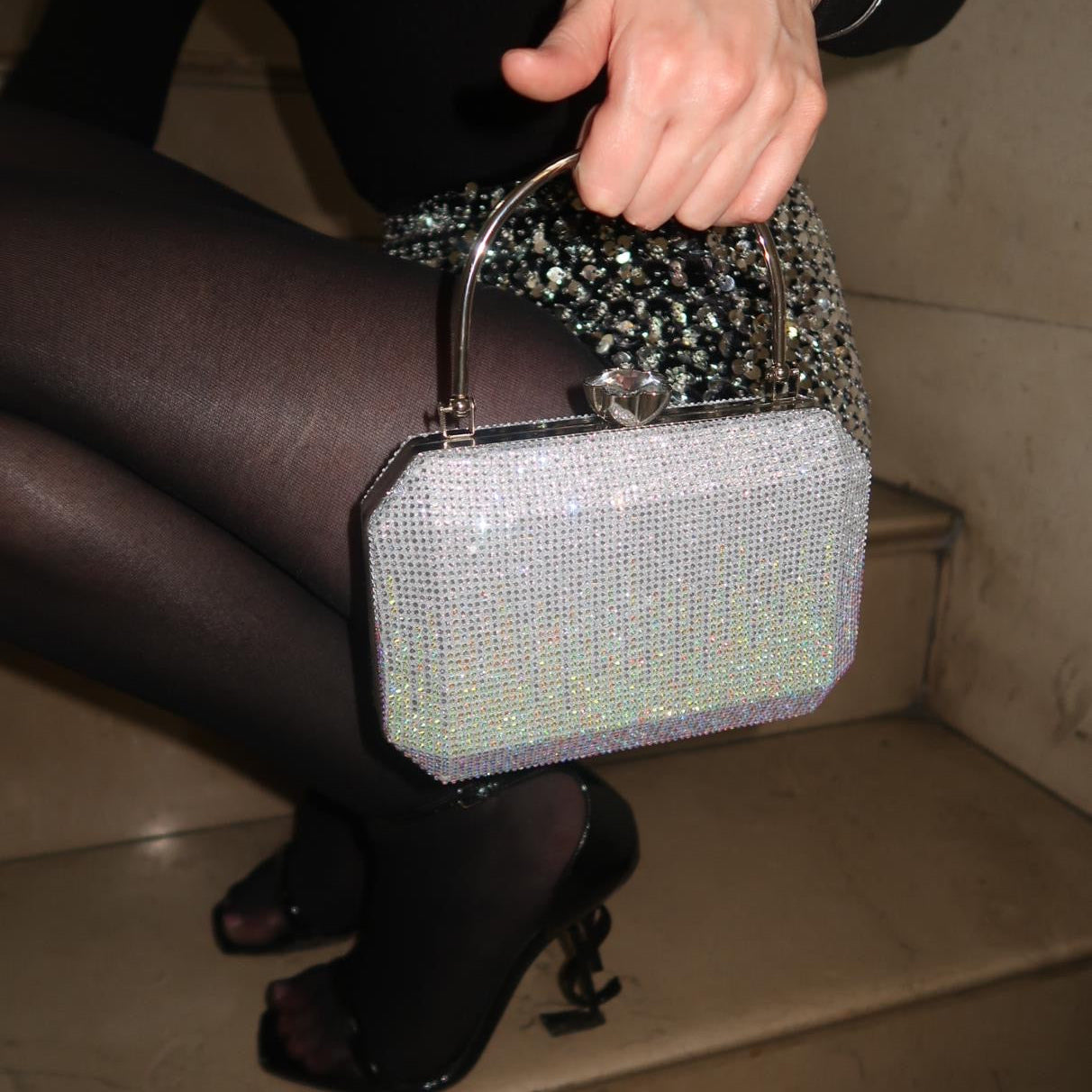 Silver Rhinestone Clutch Bag