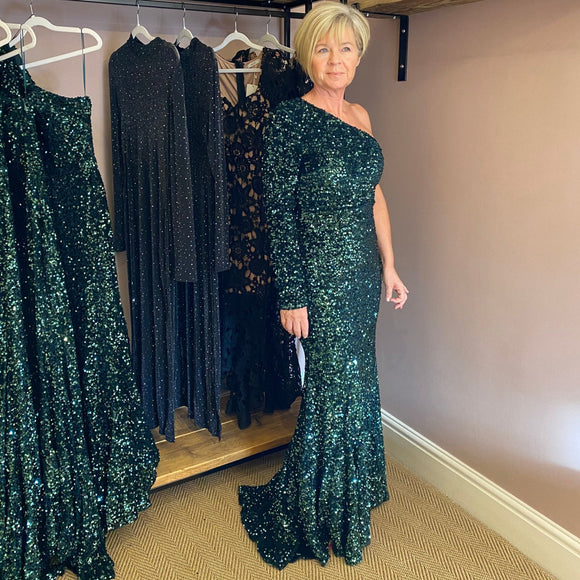 RENT £80 | BUY £150 Selena Sequin Embellished Dress Emerald RRP £250