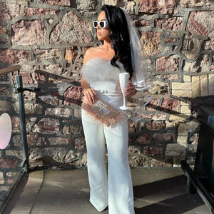 RENT £99 | BUY £240 Nadine Merabi Colette White Jumpsuit - RRP £395