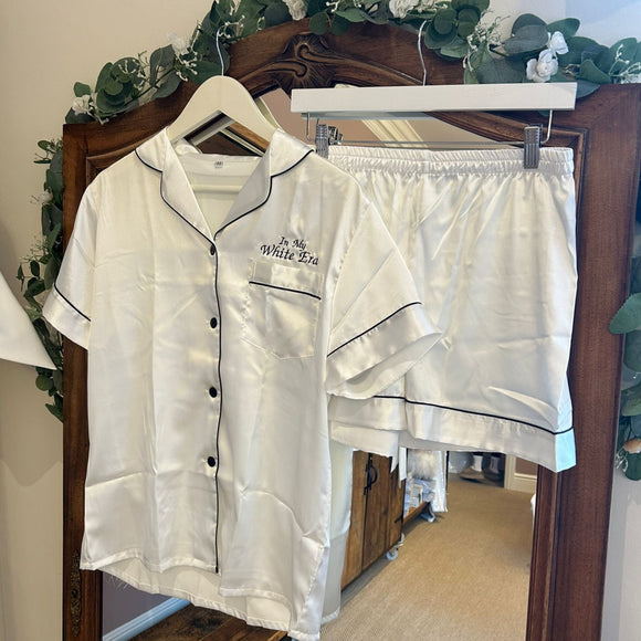 White satin short & shirt PJ set
