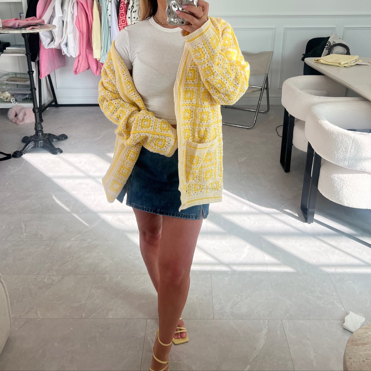 Sara Squares & Floral Crochet Cardigan