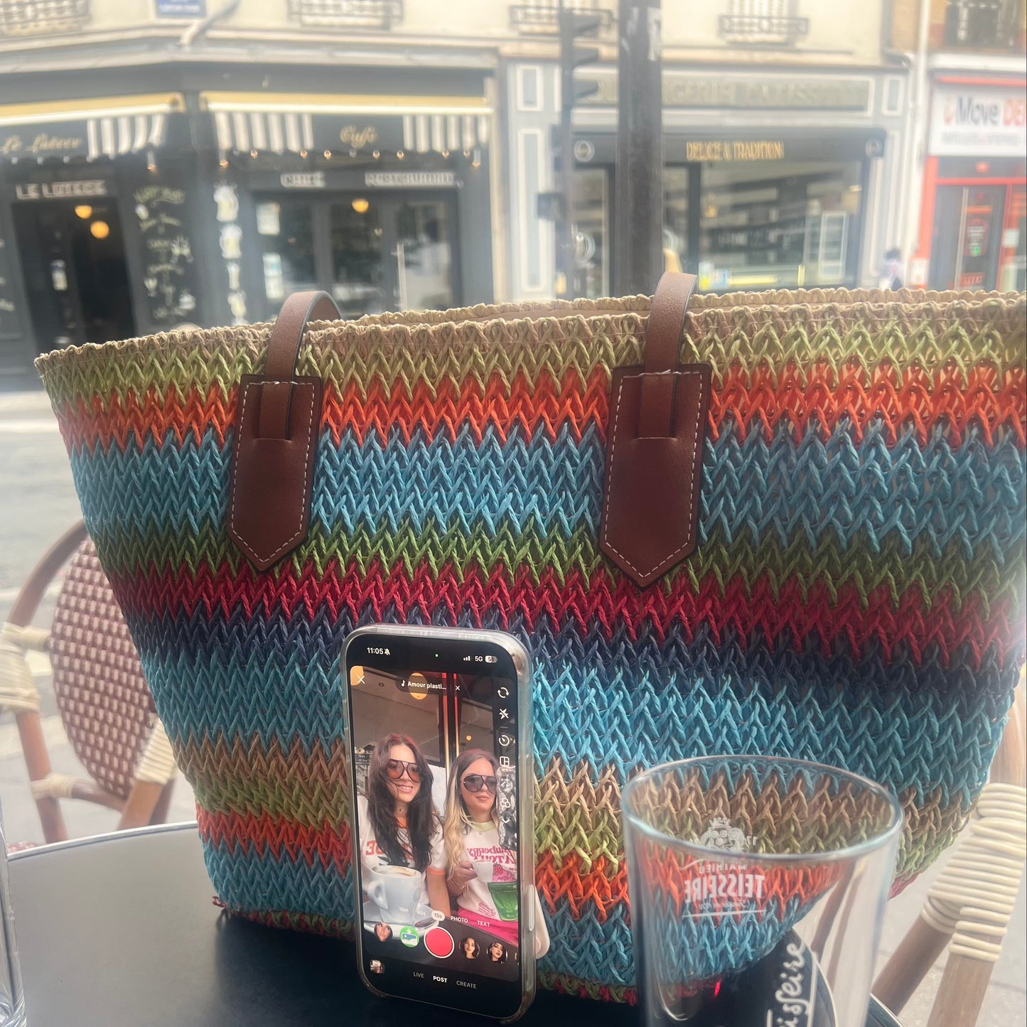 Multicolour Stripe Woven Tote Bag