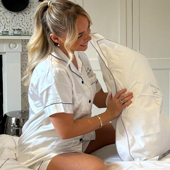 White satin short & shirt PJ set