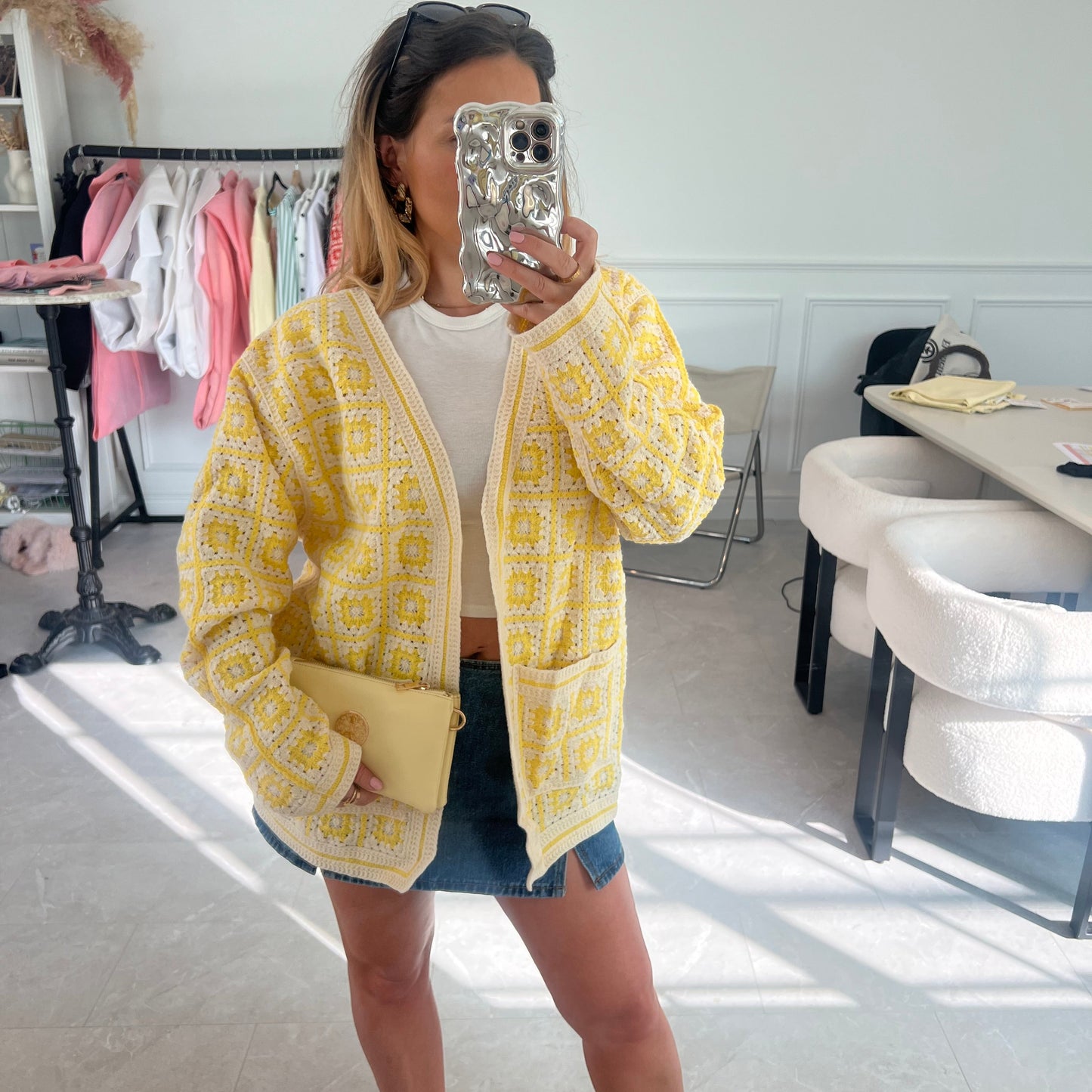 Sara Squares & Floral Crochet Cardigan