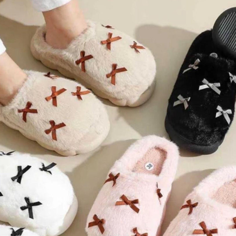 Furry Bow Slippers