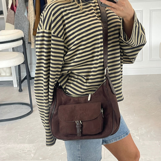 Faux Suede Pocket Shoulder Bag
