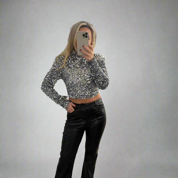 Skylar Sequin Long Sleeve Crop Top