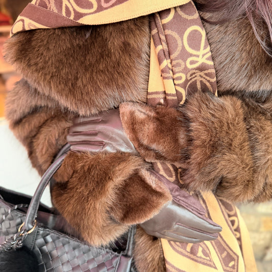 Faux Fur Leather Look Gloves