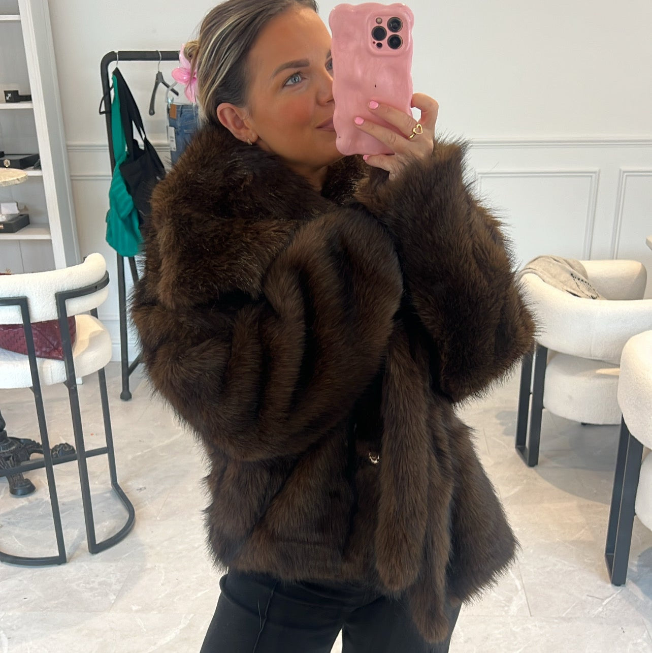Reeva Oversized Lapel Faux Fur Jacket