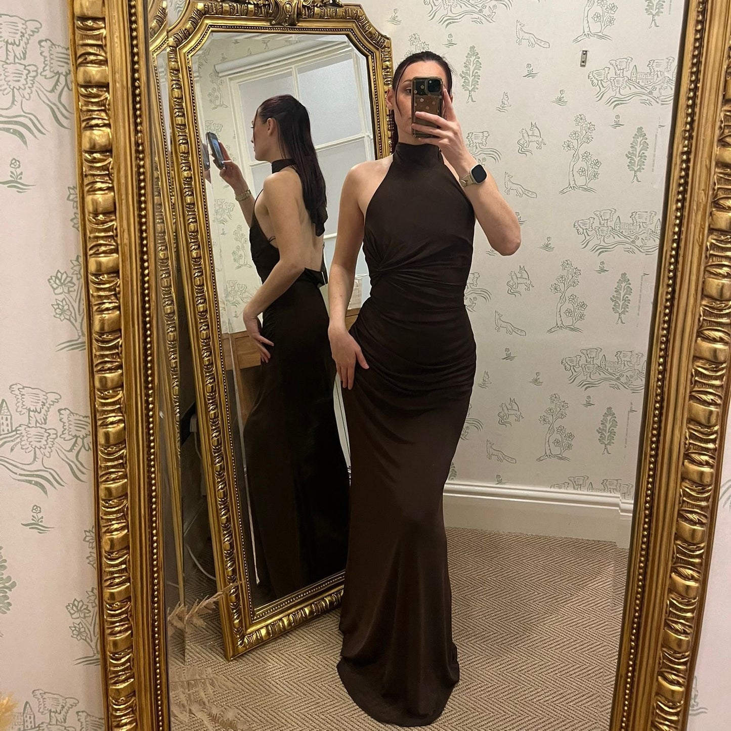 Lia Ruched Halter Neck Maxi Dress