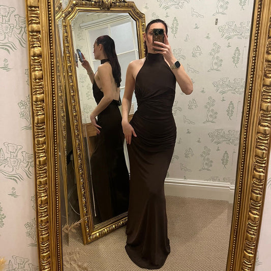 Lia Ruched Halter Neck Maxi Dress