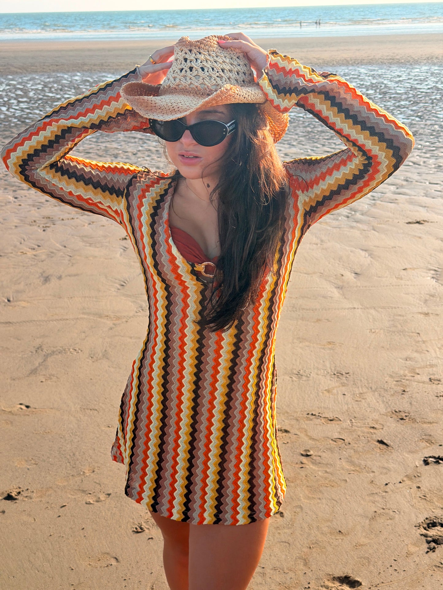 ‘Zig Zag’ Plunge Neck Mini Dress