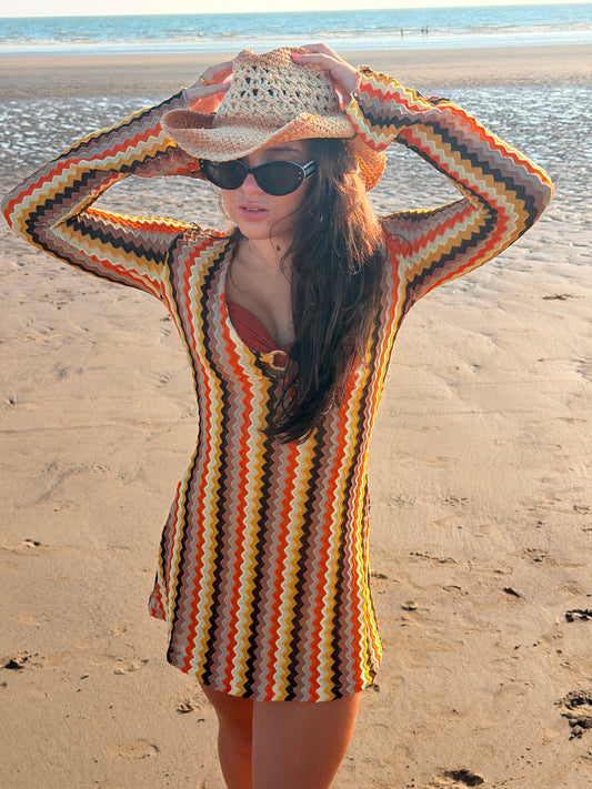 ‘Zig Zag’ Plunge Neck Mini Dress