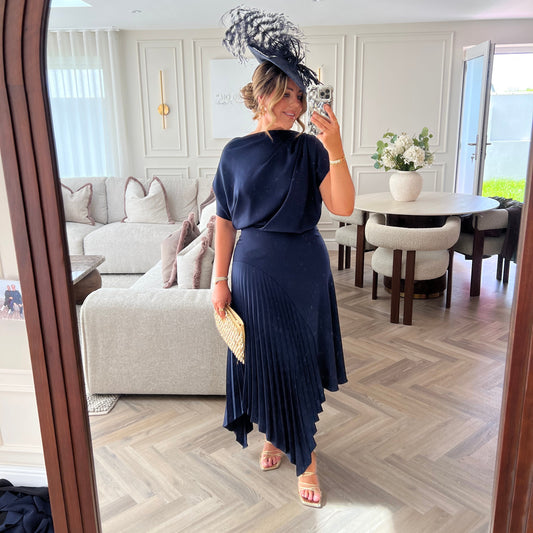 RENT | BUY Kevan Jon Mila Pleat Navy Dress