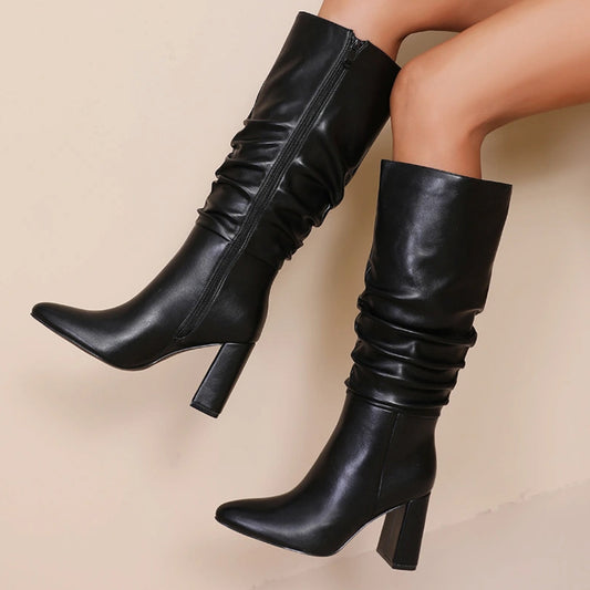 Faux Leather Heeled Boots