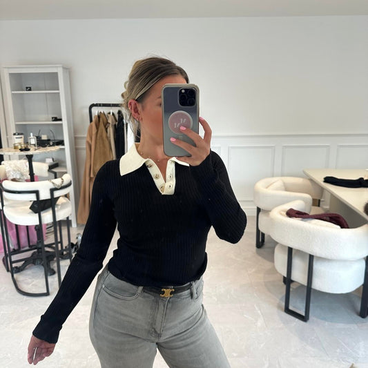 Fabia Fine Knit Contrast Collar Top