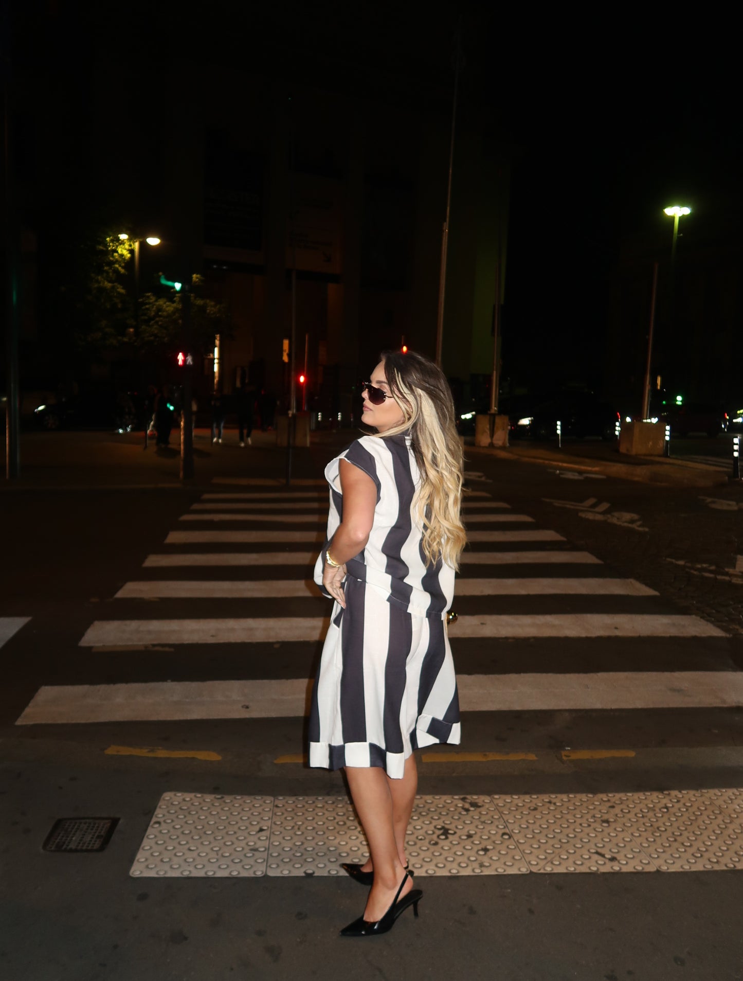 Asymmetric Striped Waistcoat & Shorts Set