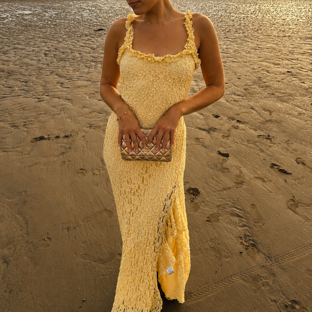 Lottie Crinkle Ruffle Trim Maxi Dress