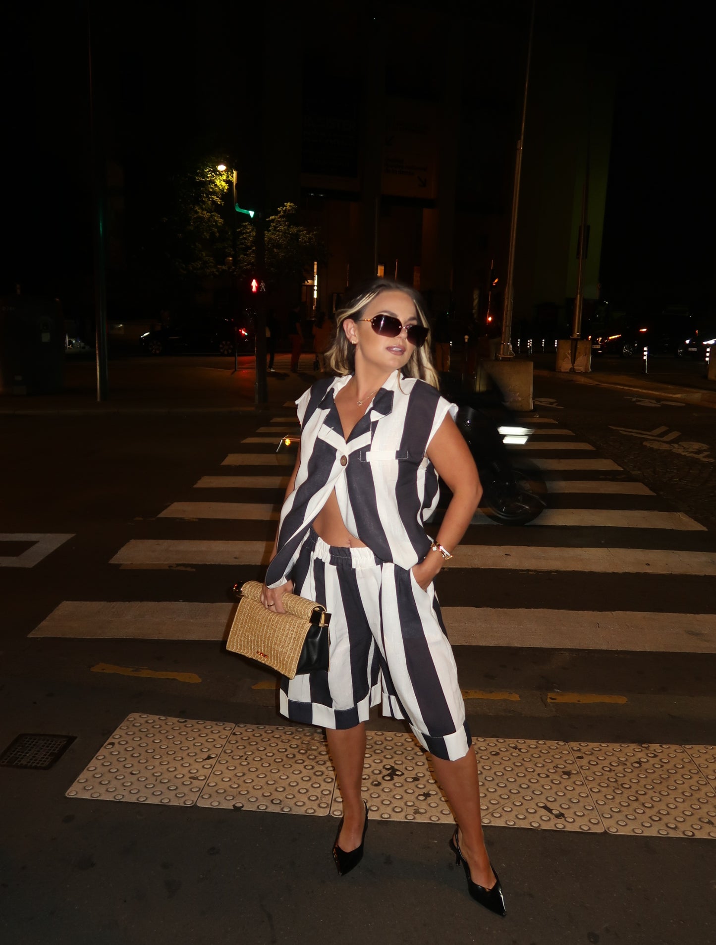 Asymmetric Striped Waistcoat & Shorts Set