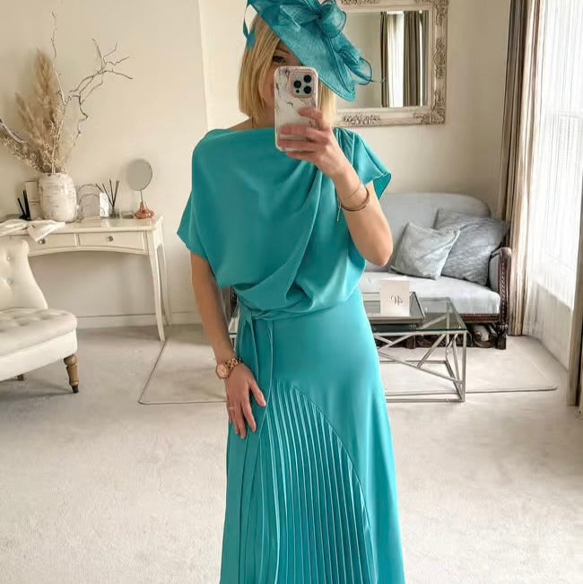 RENT | BUY Kevan Jon Mila Pleat Turquoise Dress
