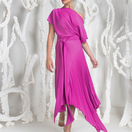 RENT | BUY Kevan Jon Mila Pleat Cerise Dress