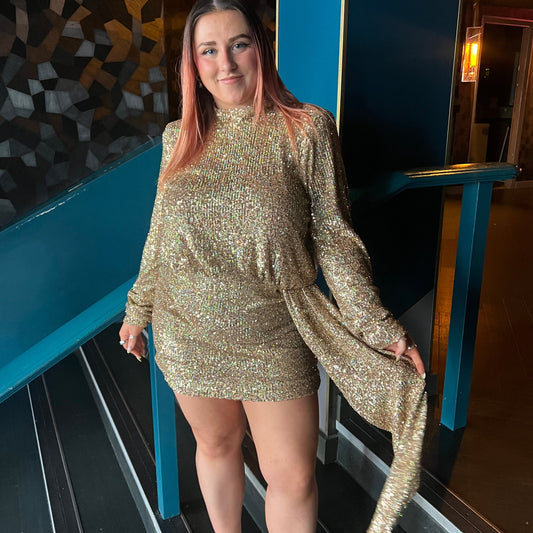 SAMPLE SALE Nadine Merabi Josie Gold Dress - Size XXL