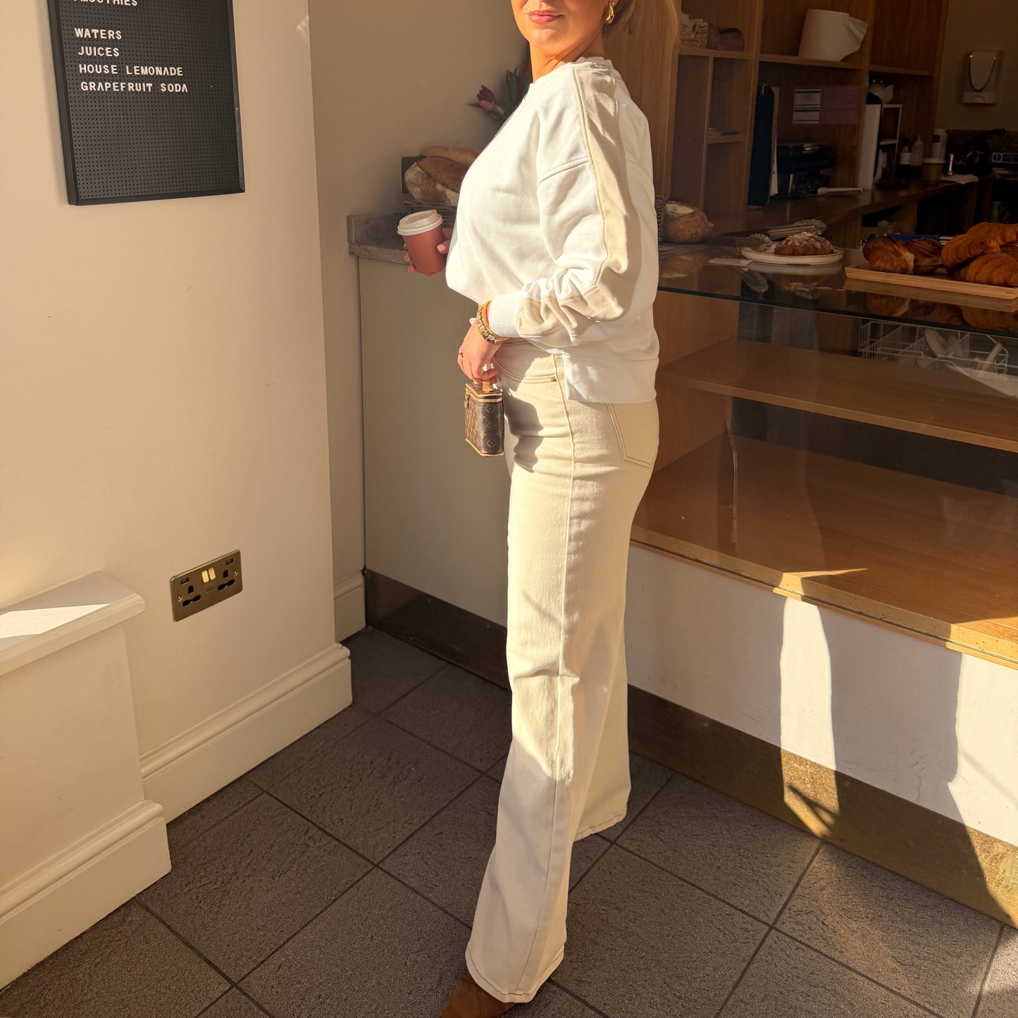 Bonnie Beige Wide Leg Jeans
