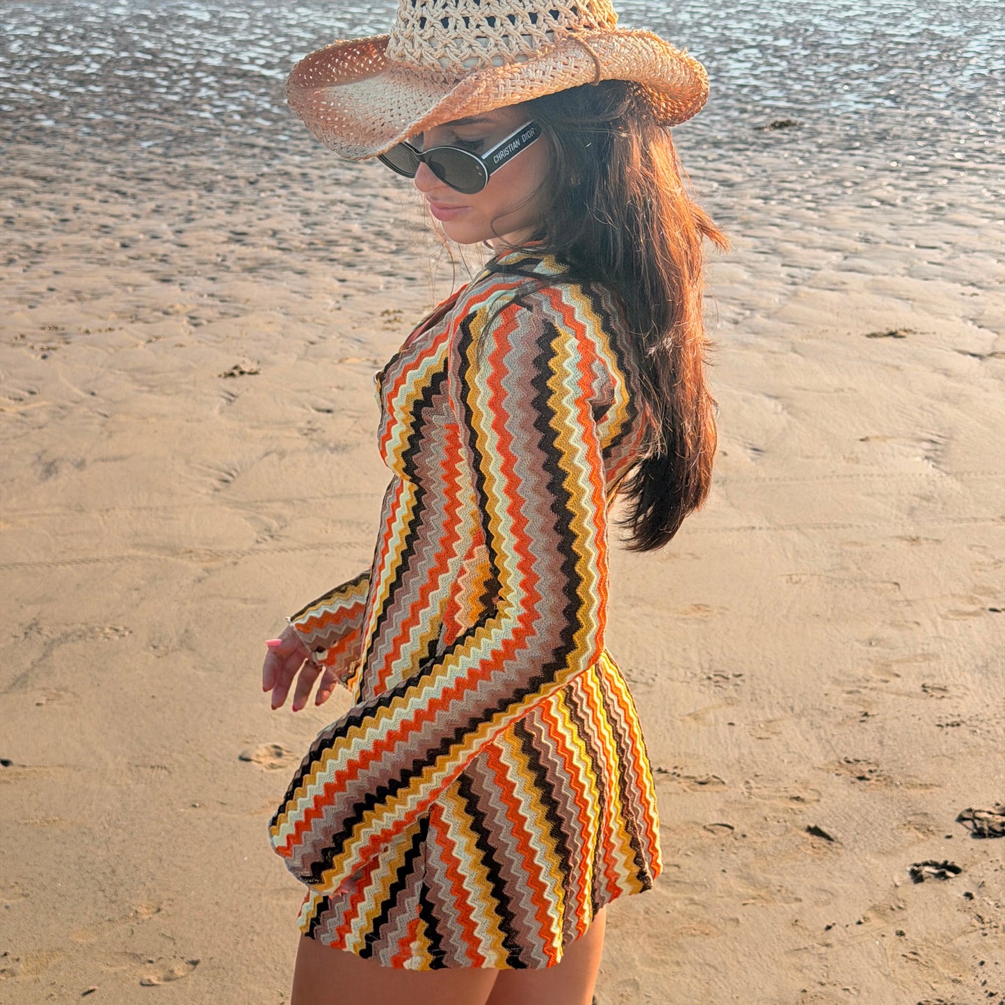 ‘Zig Zag’ Plunge Neck Mini Dress