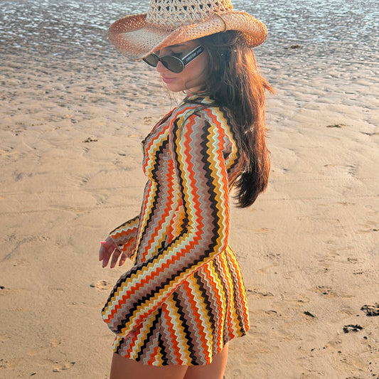 ‘Zig Zag’ Plunge Neck Mini Dress