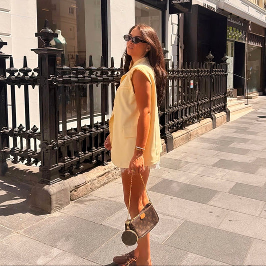 Annie Asymmetric Wrap Sleeveless Blazer