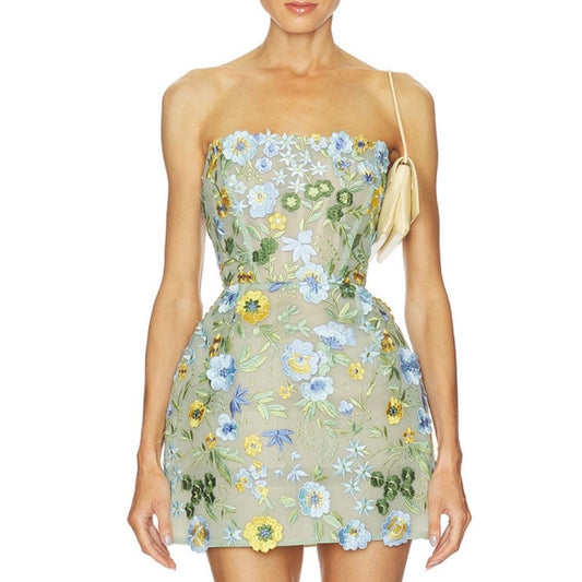 RENT | BUY Bronx & Banco Portofino 3D Floral Jasmine Maria Blue Mini Dress